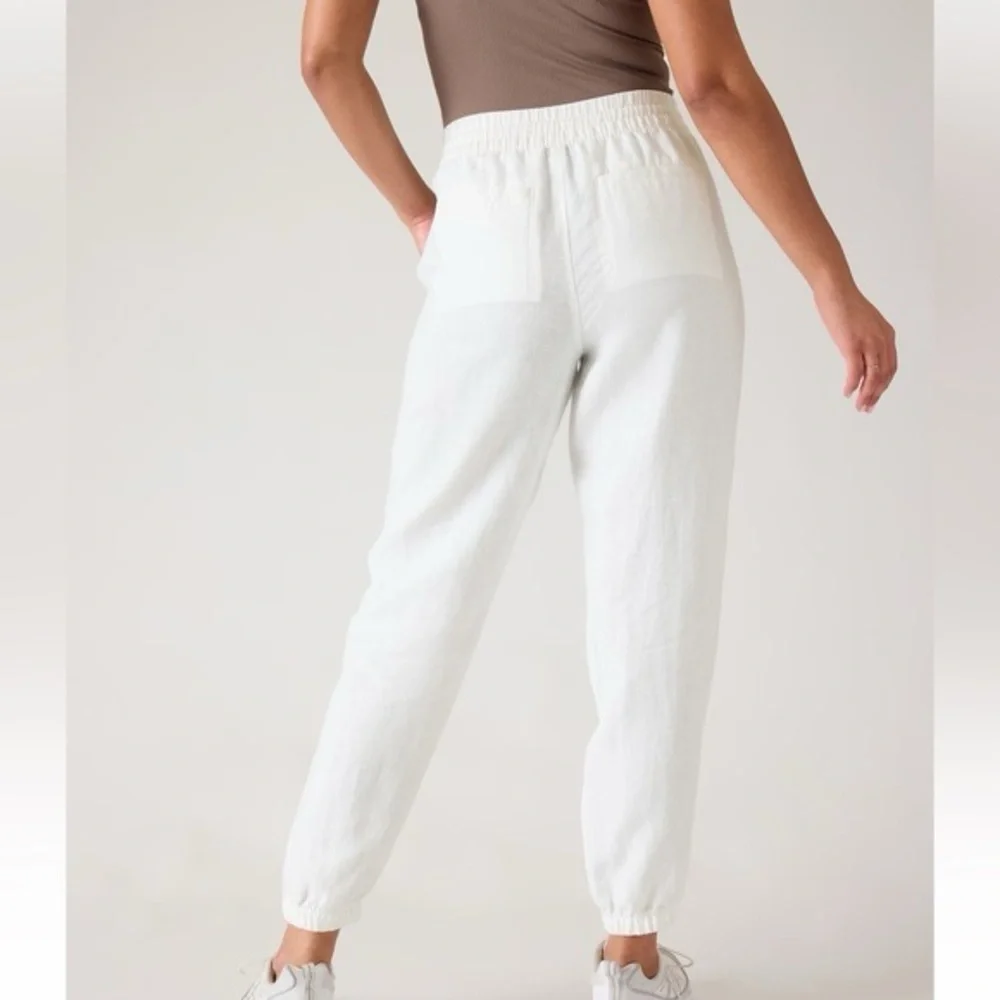 Athleta White Retreat Linen Ankle Jogger Pants Women’s Size 16 Beach 531704 - Picture 2 of 10